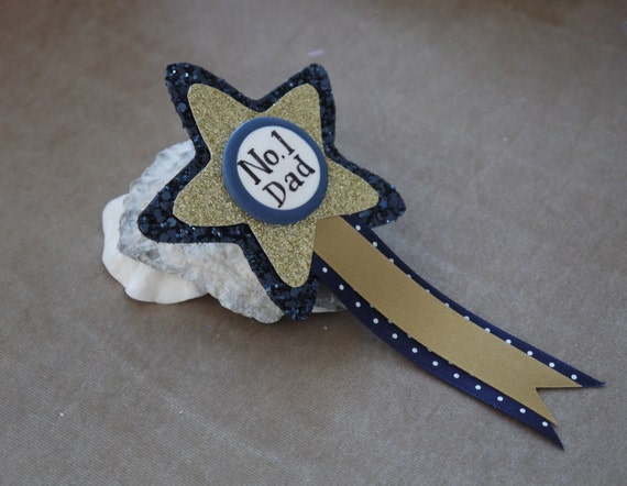 no 1 dad birthday badge rosette star gold and blue handmade