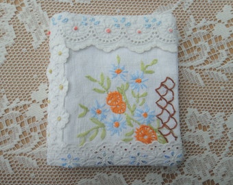 Needlebook made from Vintage Embroidered Textiles with Monogram letter N