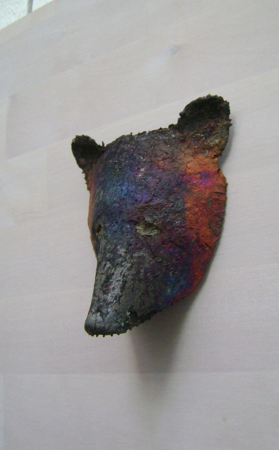 Raku Ceramic Bear Mask Wall Sculpture Small