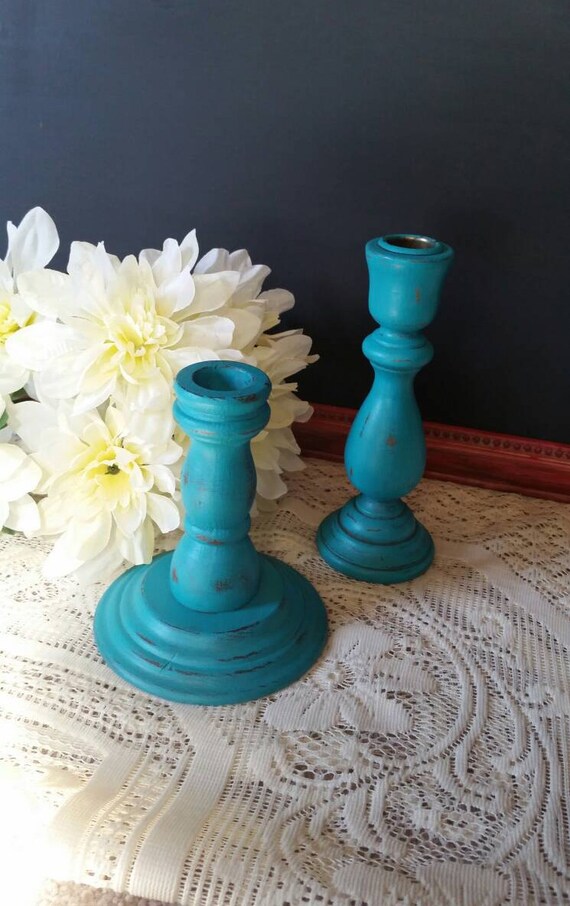 Aqua Candle Holders Vintage Candle Holders Aqua Painted