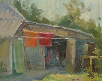 VINTAGE ORIGINAL OIL Painting by a Soviet Ukrainian Artist Zykunov P. Signed, Countryside scenes, Ukrainian Art, High Quality