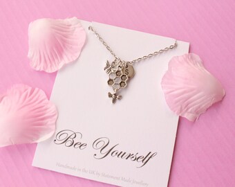 Bumble bee necklace, bee necklace,bee jewellery necklace, Message card necklace, inspirational message necklace, christmas gift,MCNbee2