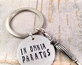 In Omnia Paratus Keychain, Gilmore Girls keychain, In Omnia Paratus key ring, Umbrella Charm Keychain, Life and Death Brigade, Gilmore fans