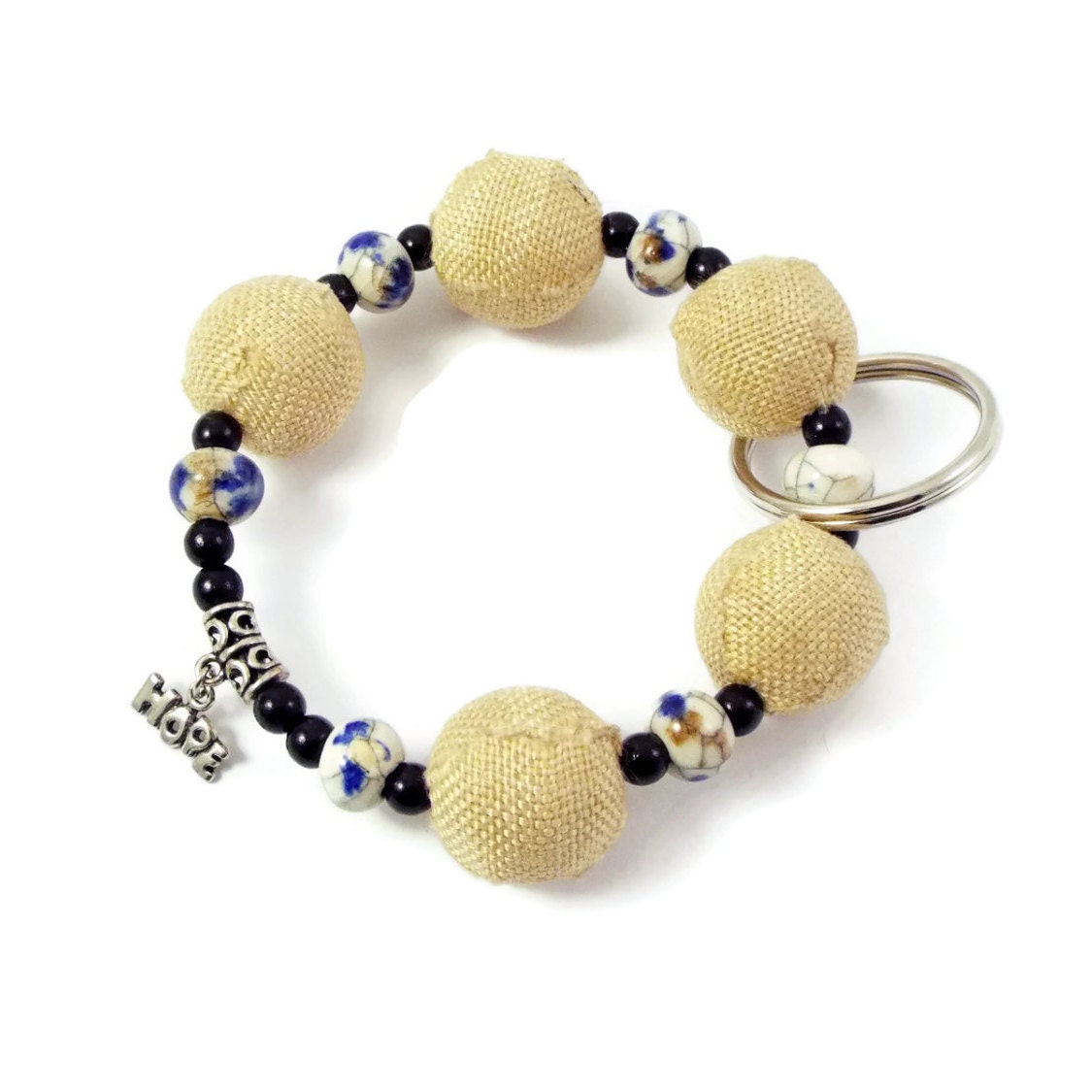 Key Chain Stretch Beaded Bracelet with Hope Charm Mom Wife