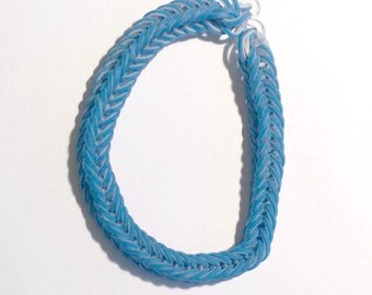 Blue Rubber Bands Bracelet, Blue Rainbow Loom Bracelet, Blue Rubber Bracelet