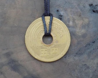 Yen Necklace, SALE**, 5 Yen Coin, Japanese Yen, Lucky Japanese Coin, Japanese Culture, Anime, Japan, Manga, Otaku, Japanese Jewelry.