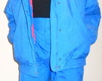 RETRO 1980'S SKI SNOWSUIT, Two Piece, Bright Blue, Pink, Vintage Ski Jacket, Retro Snowsuit, 80's Winter Jacket, Colorful Snowsuit, ski
