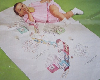Vintage Baby Blanket Kit Baby Quilt Kits w/ DMC Embroidery Floss Cross Stitch Baby Quilts for Girls Baby Girl Boy Animal Nursery Decor 70s