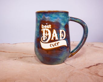 Best Dad Ever Handmade Pottery Coffee Mug, Large Coffee mug, Fathers Day gift, Wheel thrown pottery mug