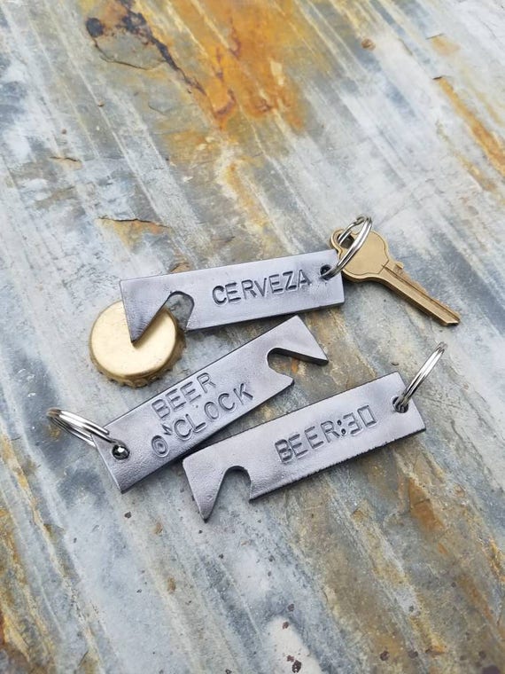 Handstamped bottle opener beer keychain beer bottle opener