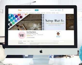 Custom Watercolor Art Etsy Banner, Rustic Etsy Shop Banner, Rustic Shop Banner, Rustic Etsy Banner, Custom Shop Banner, Script Shop Banner