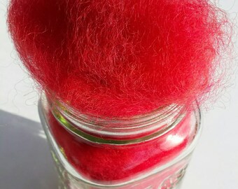 Fiery Red wool batting, 1oz, hand dyed wool, carded wool, wool batts, felting wool, spinning wool, crafting supplies, weaving, macrame