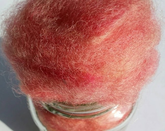 Pink Coral variegated wool batting, 1oz, hand dyed wool, carded wool, wool batts, felting wool, spinning wool, crafting supplies, weaving