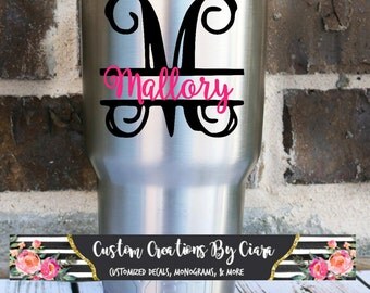 Split Letter Vine Monogram Decal - Monogram decal - Yeti Decal - Car Decal - Name decal - Letter Decal - Name Sticker - Monogram Sticker