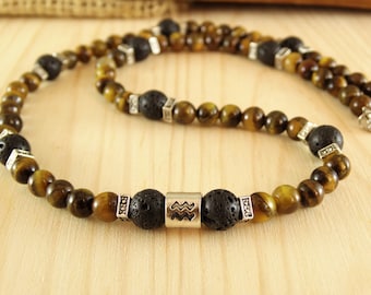 Aquarius necklace Tiger eye necklace Aquarius zodiac sign necklace zodiac gifts Celestial jewelry Birthday necklace Protection necklace for