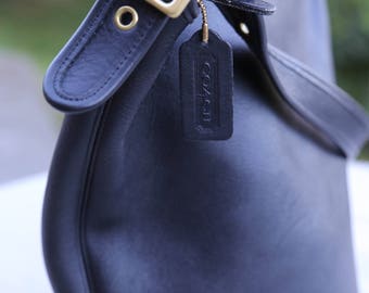 Coach Duffle Sack XL Black 9085 Leather Bucket Feed Bag Tote