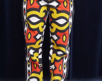 Amazing 1970's trousers 60's 70's vintage pants High waist boho chic Mod pants men pants hand made african boho print pants large size