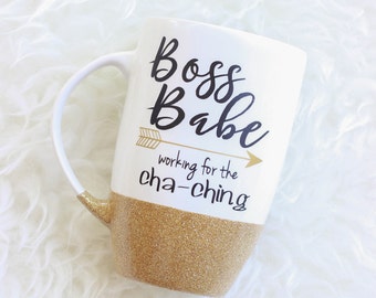 Boss Babe Glitter Mug / Boss Lady Mug / Glitter Coffee Mug / Etsy Mug / Boss mug / CEO mug / Coffee Mug / Gift for her / Cha Ching Mug