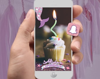 Mermaid Snapchat Filter - Mermaid Tail Birthday Party Design - Sea Shell, Star Fish, Gold Glitter, Pink Glitter - Custom Name & Age - SALE!