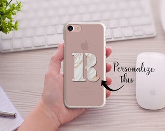 Rose Gold Marble Personalized Initial iPhone case, Clear Transparent Phone Case, 5/5s/SE, iPhone 6/6s, iPhone 6Plus/6sPlus, iPhone7/7plus