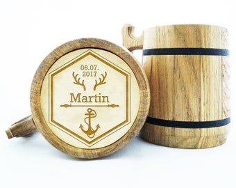 Wooden Beer Mug. Personalized Gift for Groomsman. Wedding Gift. Wood Mug. Father's day. Groom Gift. Birthday. Custom Gift. Groomsmen Mug K59