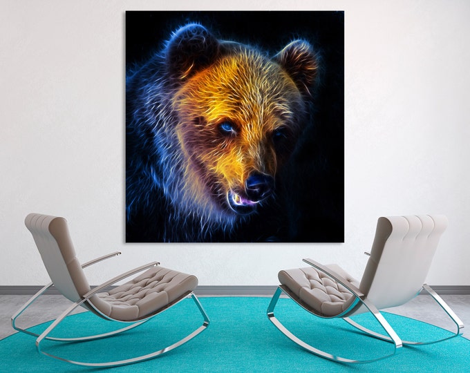 Buy Abstract Bear wall art, Brown bear canvas wall art, Bear print on canvas for home decor, Abstract animal print