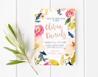 Unique bridal shower invitation, bridal shower invite floral, digital bridal shower invitation, garden bridal shower, boho, pink