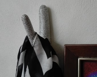 Wooden hook, hook, wood hook, wooden hook with ornament, white wooden hook with dots, hook with black dots