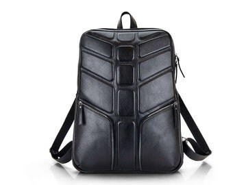 Mens Black backpack | Large Leather Backpack Black | Black Leather Laptop Backpack Rucksack Spine Back Chaine | Mens leather backpack