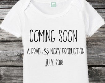 Coming Soon Onesie, Pregnancy Announcement, Baby Reveal, Newborn, Custom - Your Names and Due Date