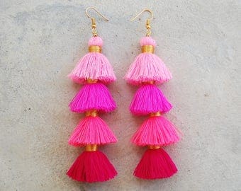 Four Layered Ombre Pink Tassel Earrings
