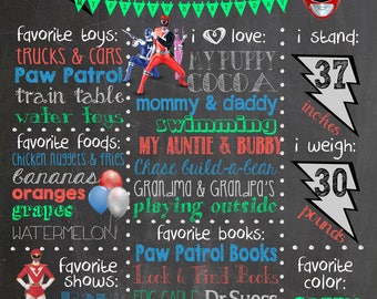 Power Rangers birthday party chalkboard poster decoration, Power Rangers birthday party ideas.