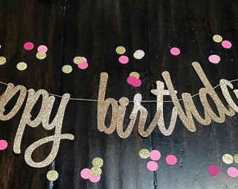 Happy Birthday Banner, Happy Birthday Sign, Glitter Birthday Banner, Gold Birthday Party,