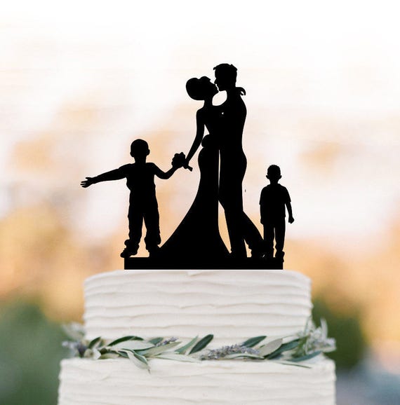 family Wedding Cake topper with two boys bride and groom