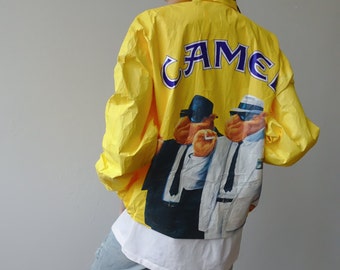 Camel Jacket 90s NEW IN PACKAGE // Vintage Tyvek Jacket Camel Cigarette Coat Windbreaker Grunge Yellow - Extra Large xl