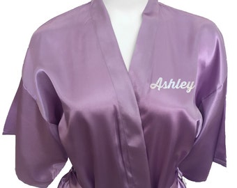 Satin Robe Personalised, Satin Bridesmaid Robes Personalised, Satin Kimono Robe for Bridesmaid, Lilac Bridal Party Robe, Getting Ready Robe