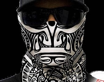 Polynesian Tribal Black & White Multi Purpose Face Shield Balaclava Bandana Neck Gaiter Sun Mask Neckerchief