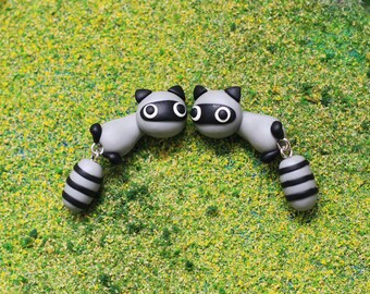 Raccoon Earrings, Leopard Cat Earring, Pom Poko, Miyazaki, Adorable Earrings, Easter Gift, Polymer Clay, Stud Earrings