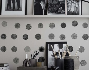 Hand made graphic wall decal, hand drawn wall sticker, circles wall decor set, wallpaper effect wall decor, abstract dots wall decal #14S