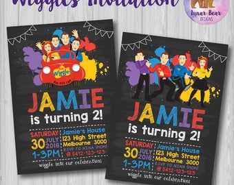 Wiggles Invitation, Wiggles Birthday Party, The Wiggles Invite, Wiggles Blackboard Invitation, Wiggles Chalkboard Invitation, Emma Wiggle