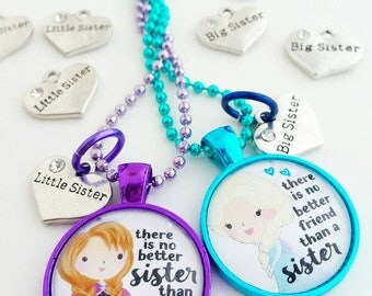big sister little sister necklace set little girls Disney princess inspired jewlery gift for little girl best friend necklace