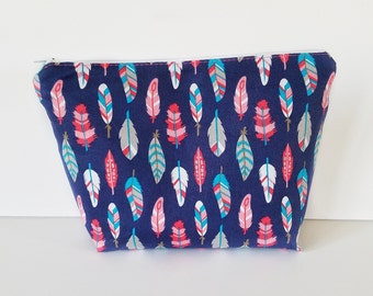 Feather Cosmetics bag, toiletry holder, travel tote, makeup pouch, small makeup bag