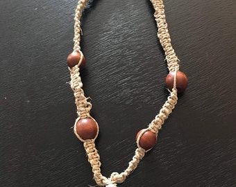 Hemp Beaded Necklace with Wire Wrapped Pendant