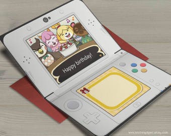 Animal Crossing New Leaf Happy Birthday Nintendo 3DS Isabelle Blathers Tom Nook Reese Gamer Nerdy Anime Video Game Greeting Card