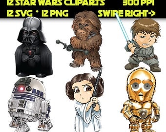 12 Star Wars Clip Art, Star Wars SVG, Star Wars PNG, Star Wars Decoration, The Force Awakens Clip Art, Instant Download