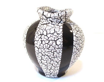 Black & White Vase Jopeko Fat Lava 4" Crackle Glaze Mini Vase Jasba Cortina Rockabilly WGP Midcentury Flower Vase West Germany Art Pottery