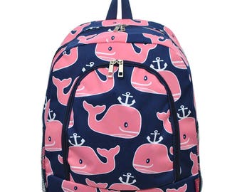Personalized Pink Whale Backpack - Personalized Backpack - Monogrammed Backpack - Backpack Diaper Bag - Large Backpack - Girl Backpack