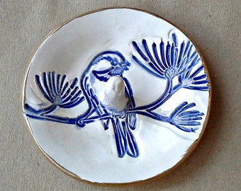 Ceramic Bird Ring Holder Ring Dish Ring bowl gold edged