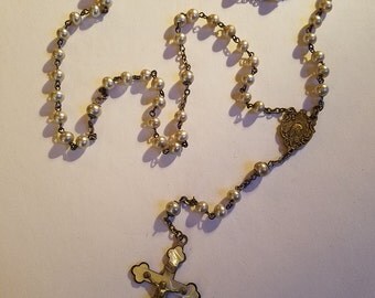 Vintage Mother of Pearl Rosary Crucifix Cross Catholic