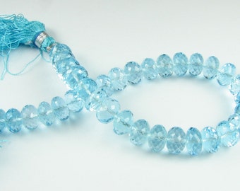 Exquisite Swiss Blue Topaz Beads - Micro Faceted Rondelle Beads 8mm - 9mm Gemstone Beads (2 gems) Matched Pair for Earrings